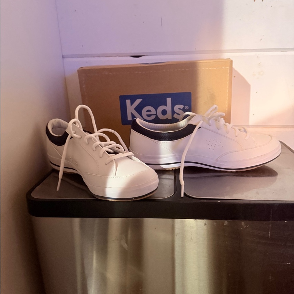 Keds Kids White Sneakers with Black Heel Trim